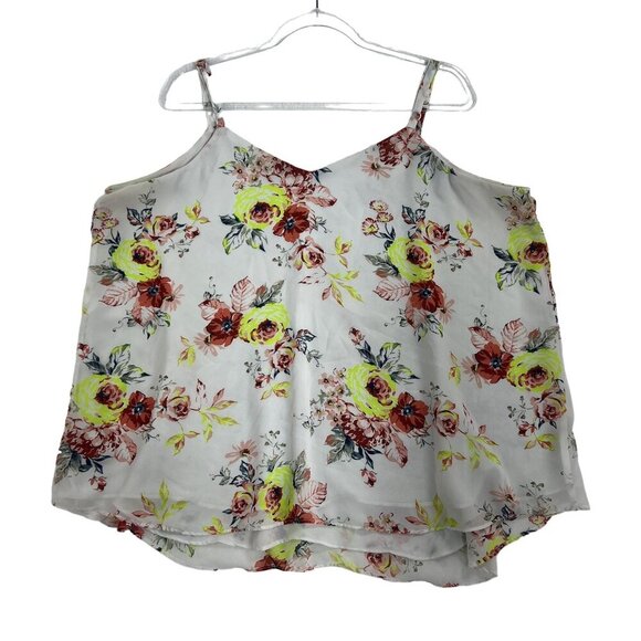 Torrid 2X Sophie Rose Swing Cami Flowy Tank Top White Neon Green Bloomcore Boho - Picture 2 of 10